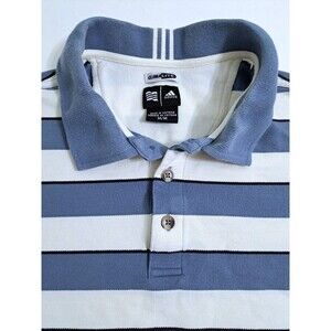 Adidas Striped Polo Shirt Golf Golf Climalite Men's Medium Logo Blue White